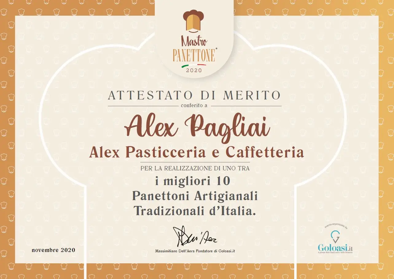 Attestato di Merito conferito a Alex Pagliai